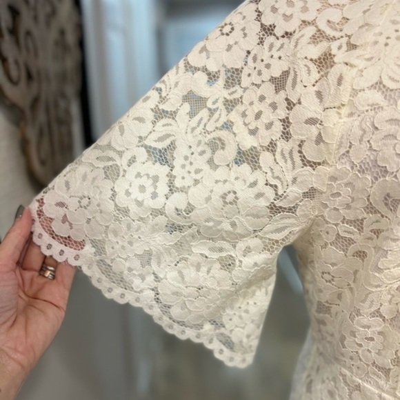 H&M Gold Label Ivory Short Sleeve Midi Lace Dress with a Back Slit - Picture 8 of 16